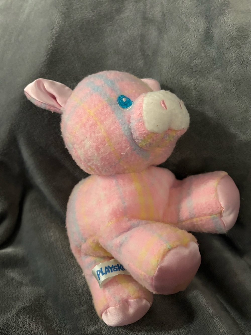 Playskool Snuzzles Blankies Pink Plaid Pig Rare Plush, Vintage Stuffed Animal